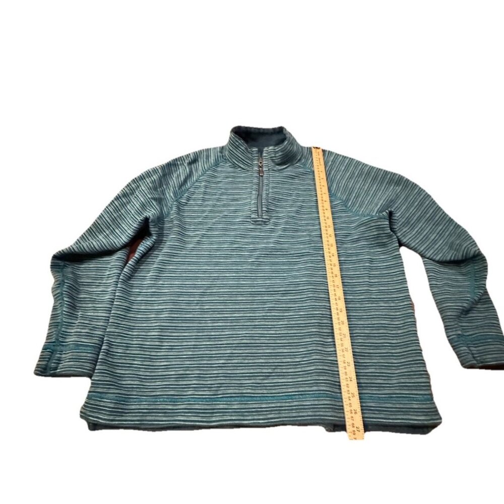 Tommy Bahama Tobago Bay 1/2 Zip Pullover, Long Sleeve White Teal Stripes XL
